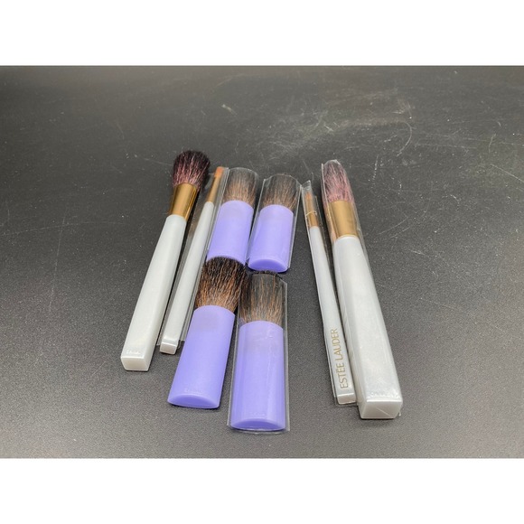 Y2K Estee Lauder Makeup Brush Lot New Unused Purple‎ White Gold Travel Set - Picture 1 of 6